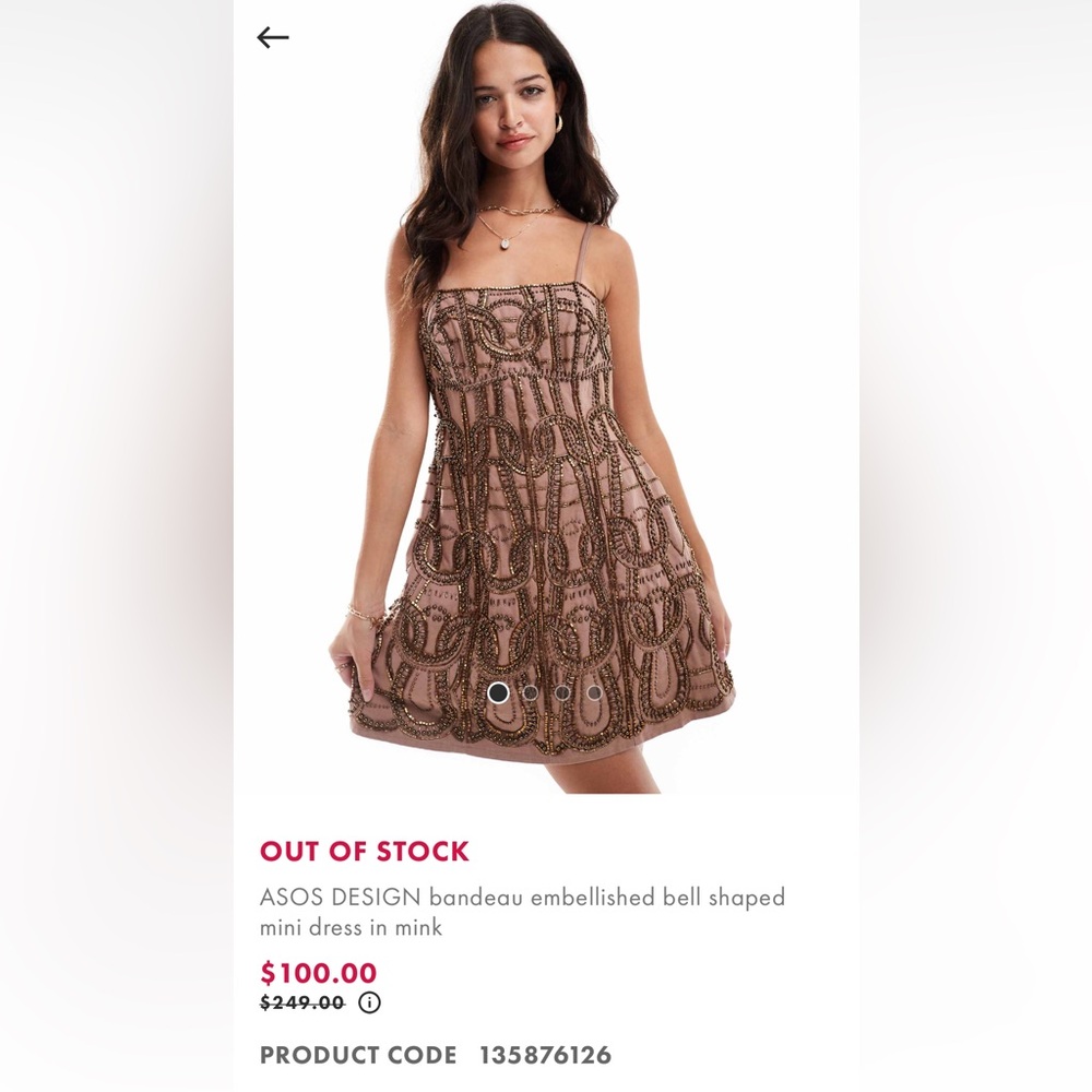 ASOS Bandeau Embellished Bell Shaped Mini Dress Size 4